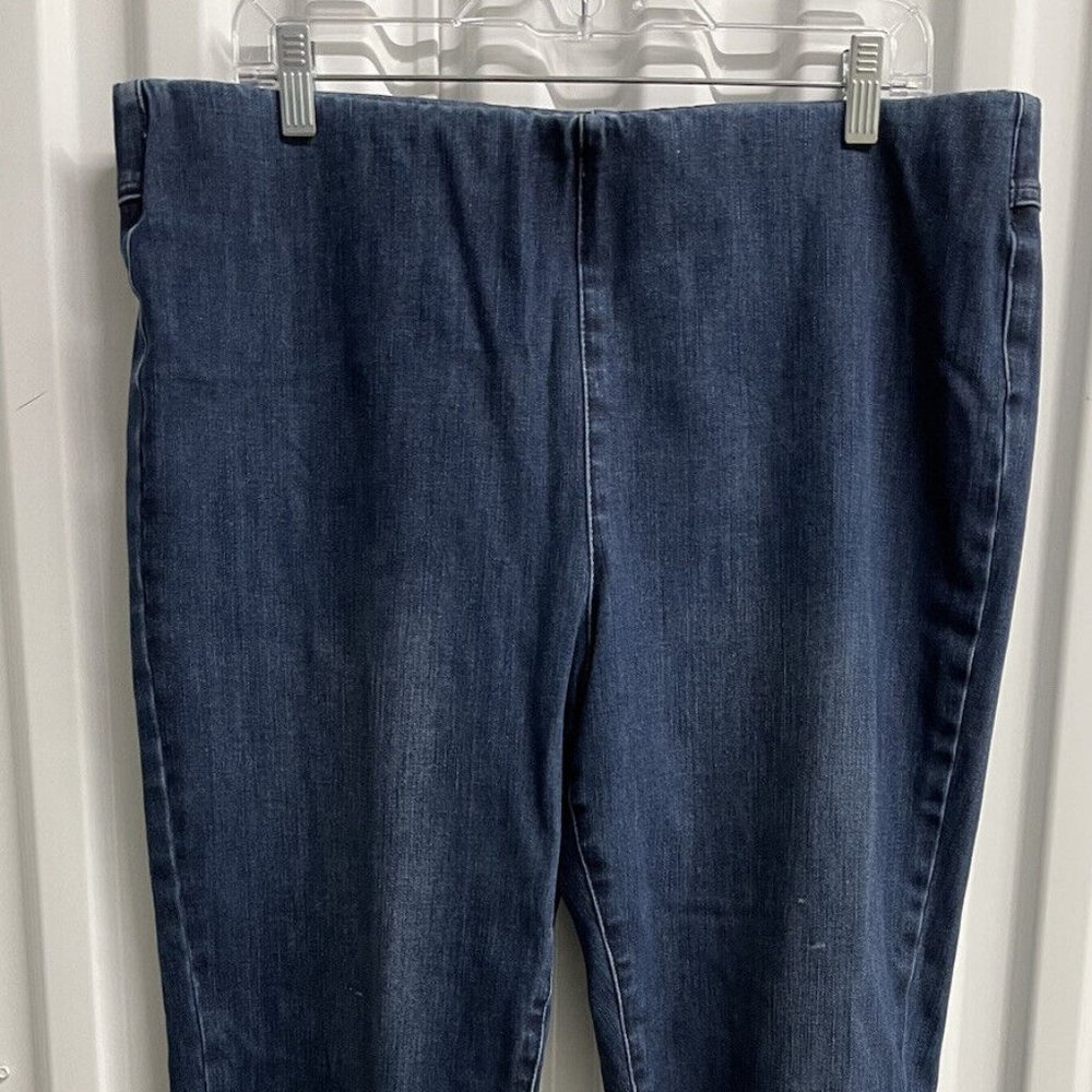 Soft Surroundings Blue Cotton Blend Flat Front Slim Leg Denim Jeans pull on XL